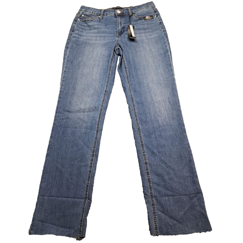 New Stitch Star Jeans Womens Sz 8 Straight Leg Denim Blue Stretch Raw Hem HiRise